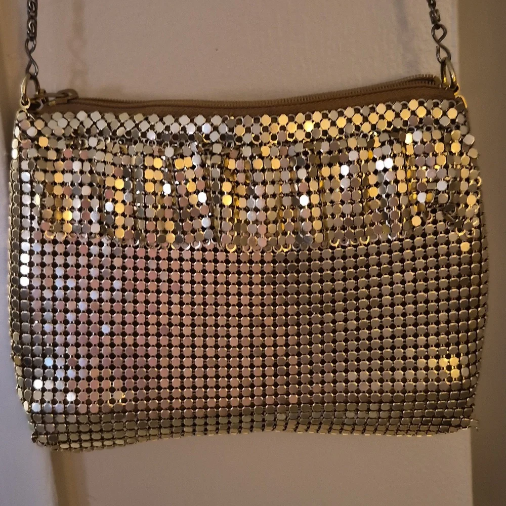 Vintage John Weitz Gold Metal Mesh Evening Chain Strap Bag